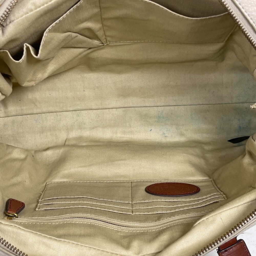 Fossil Memoir Satchel Leather Calf Hair Purse White Bone Spot Animal Print Boho‎ - Picture 9 of 15